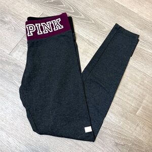 PINK Victoria's Secret Dark Gray Leggings with Maroon Waistband
